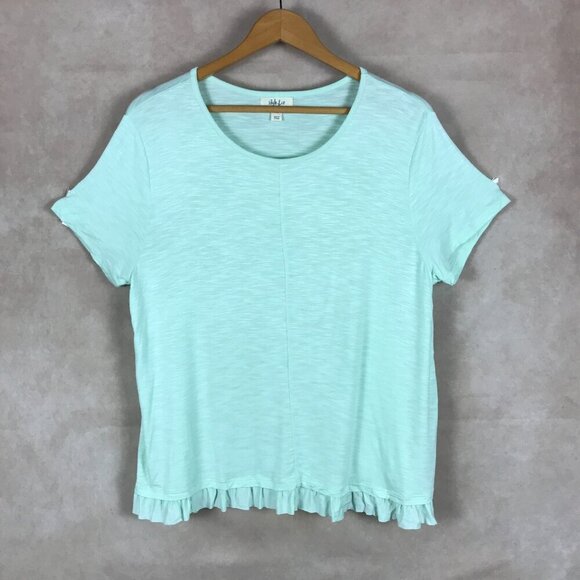 STYLE & CO Mint Green Ruffled Soft T-shirt NEW Petite XL - Picture 3 of 7